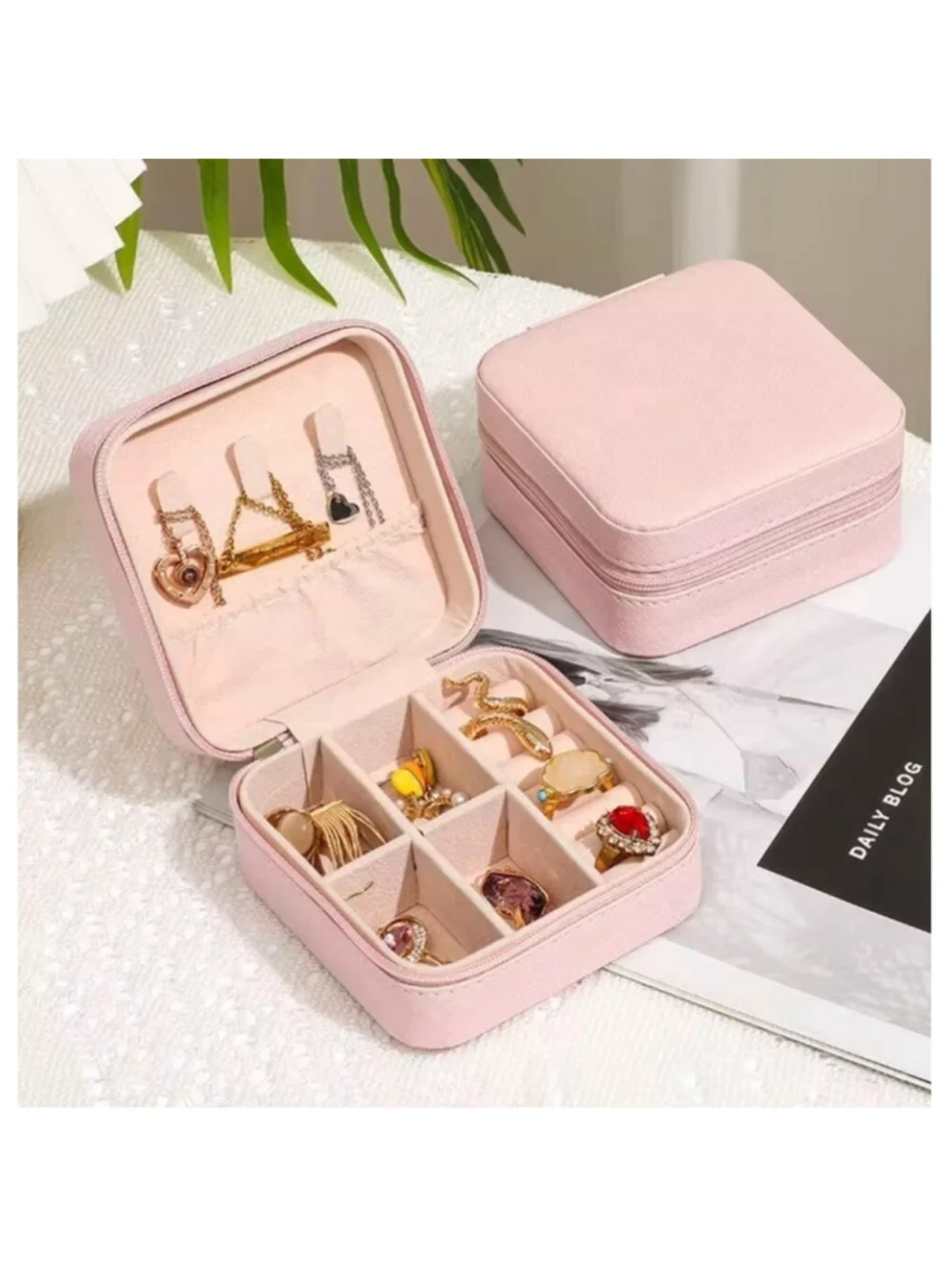 Compact Travel Jewelry Organizer Case – Dark Grey Cream Interior